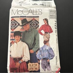 Vintage McCall's Western Shirt Sewing Pattern 7123 Size Z